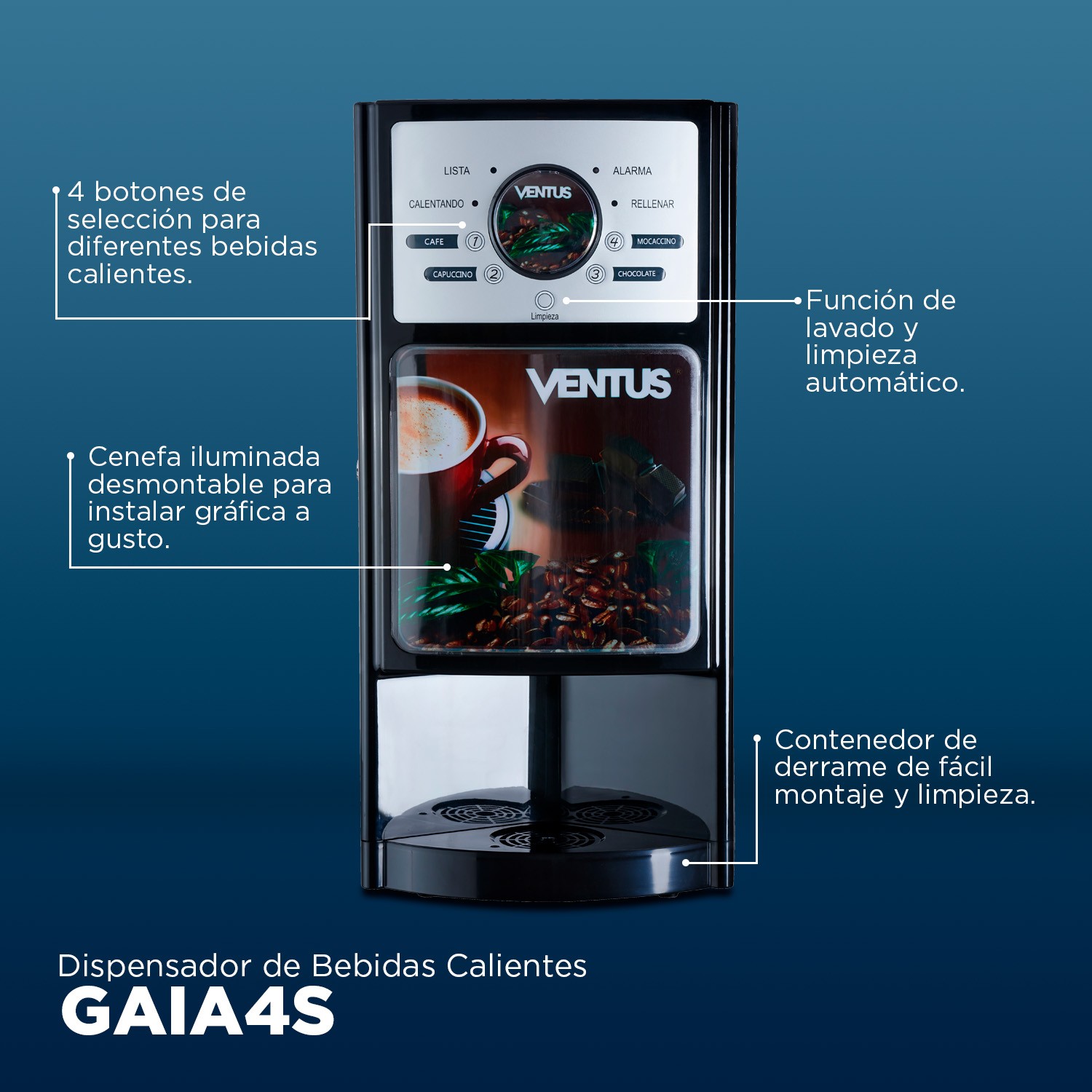 Dispensador de bebidas calientes. Máquina de Café GAIA4S